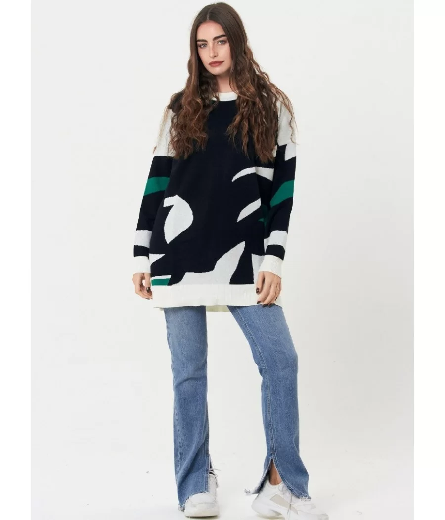Sweater vestido jackard tres colores print geometrico